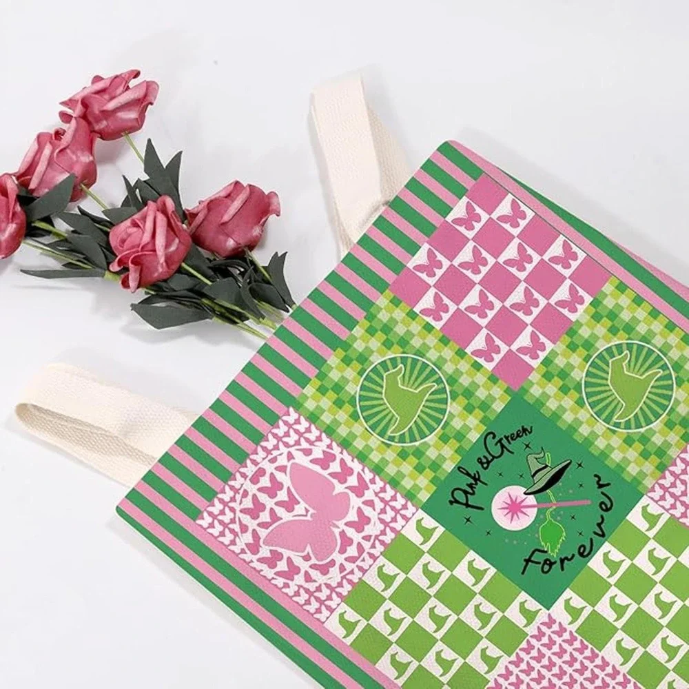 Wicked Witch Pink & Green Patchwork Tote Bag Canvas Shopping Bag MEIKIUP‎
